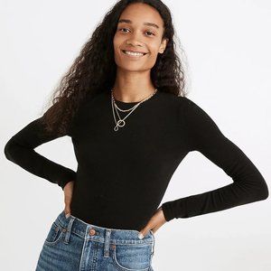 Madewell Crewneck Long-Sleeve Thong Bodysuit Black